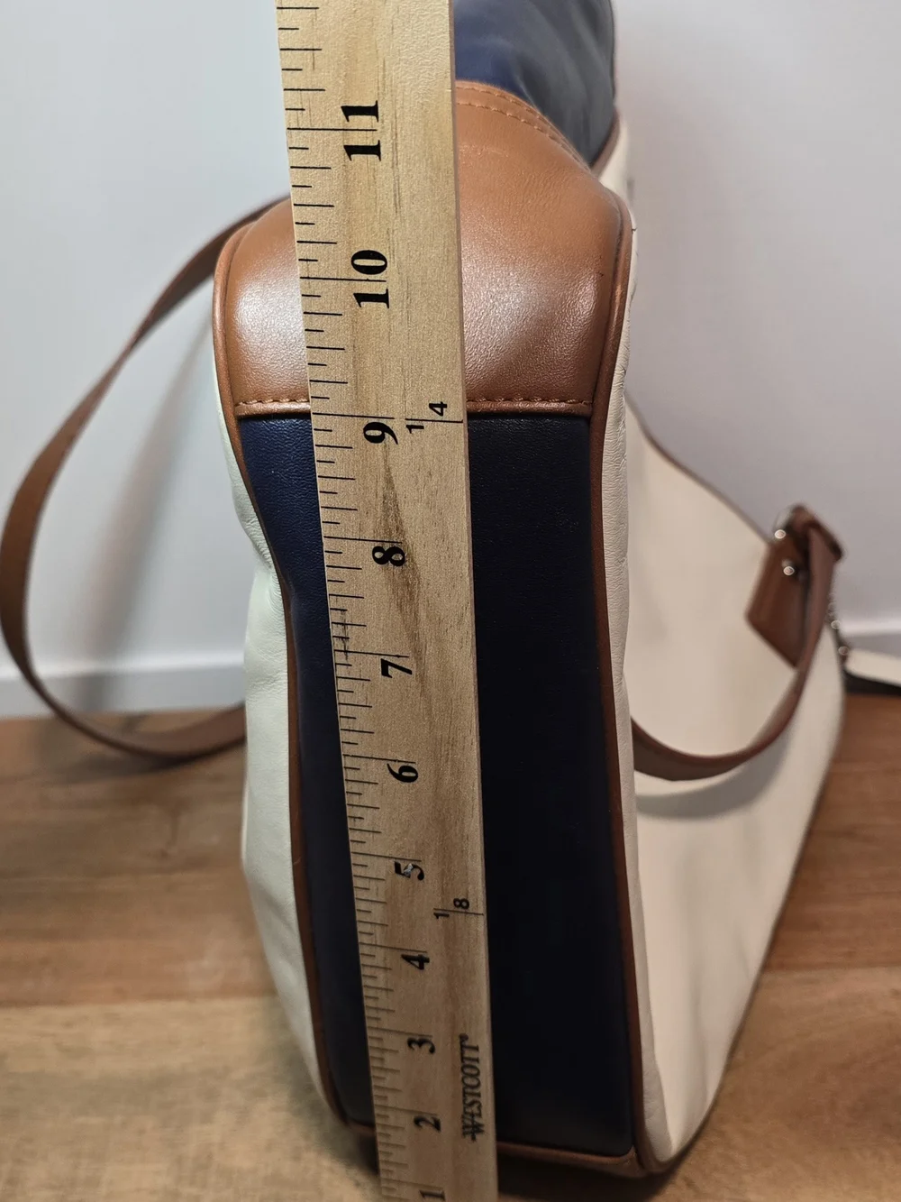 Coach Cream and Navy Tote with Brown Trim